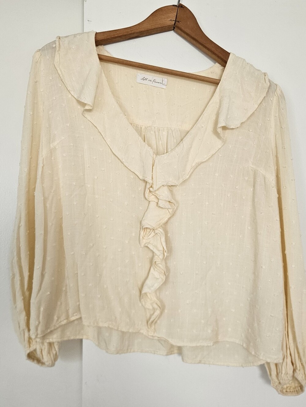 Edwardian Womens Top Swiss Dot Ivory Romantic Poet Ruffle Peasant Pirate Cottage